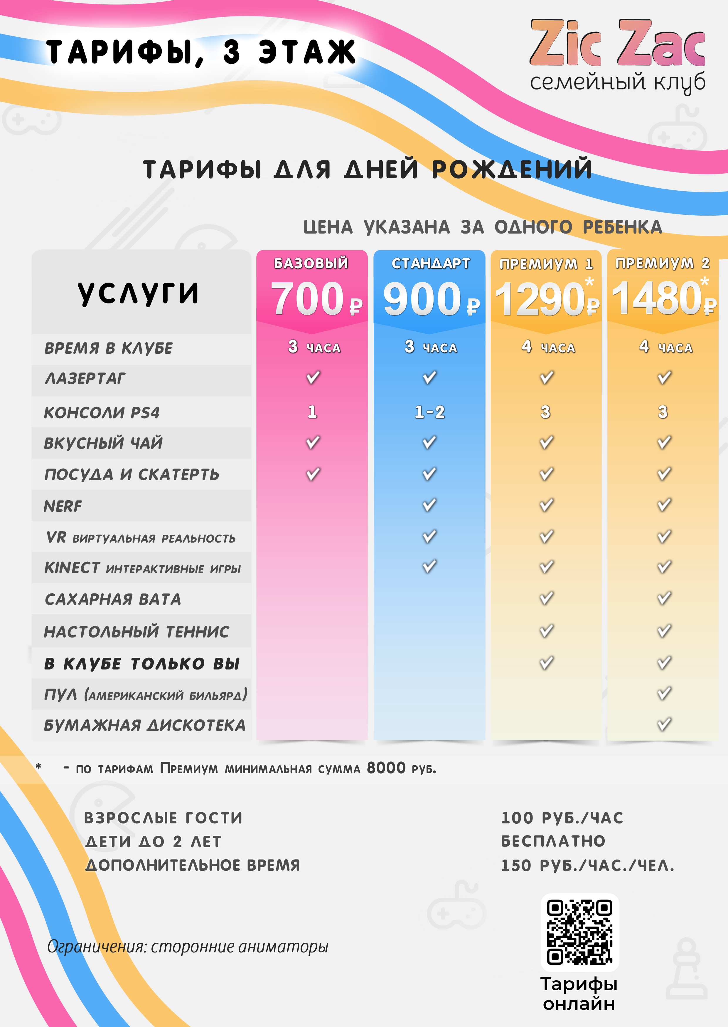 Тарифы для праздников в клубе ZicZac